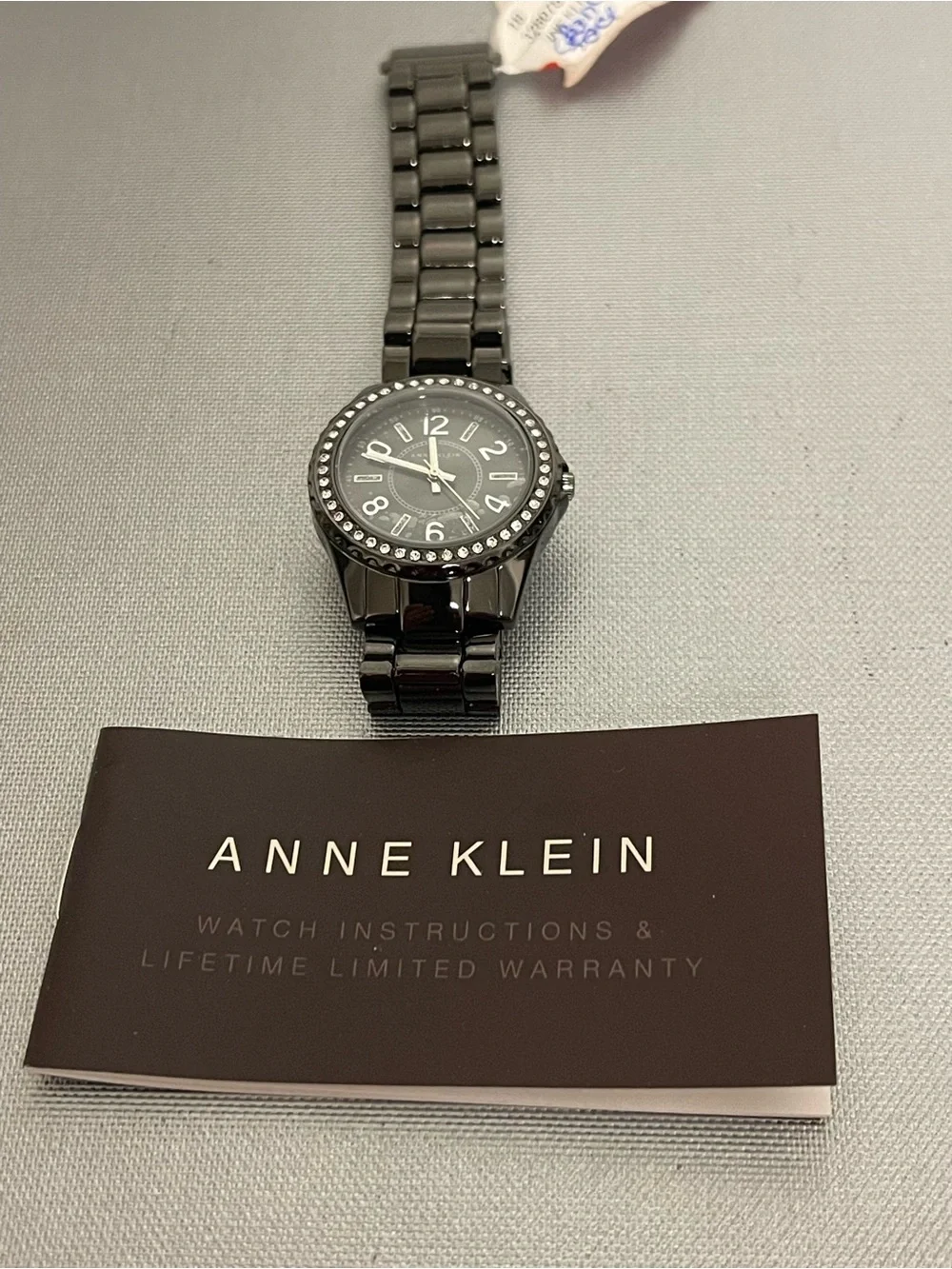Anne Klein Women’s Black Dial Black-Trim Band Watch AK/1899 New w/Box & Manual
